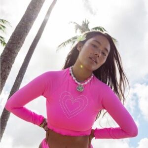 NWT Hurley LoveShackFancy Hot Pink Rash guard Size Medium